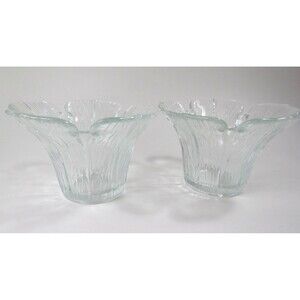 Unbranded 2 Clear Glass Votive Holders Tulip Design Ribbed